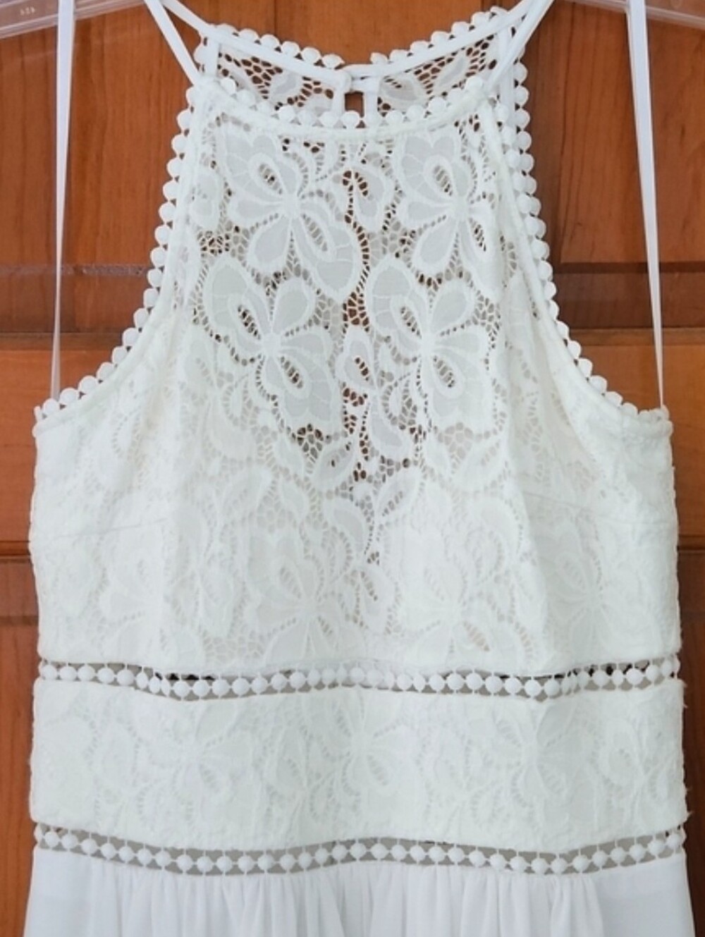 Premier Amour White Lace Halter Overlay Maxi Dress